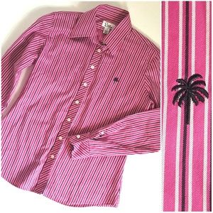 Lilly Pulitzer Pink Black Stripe Button Down Top